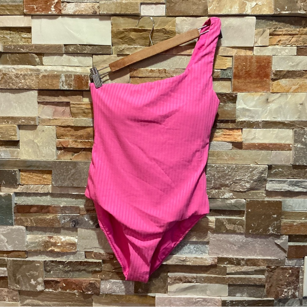 Melissa Odabash Palermo Hot  Pink One-Shoulder Ribbed Swimsuit